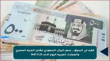 قفزة في السوق.. سعر الريال السعودي مقابل الجنيه المصري والعملات العربية اليوم الأحد 23-2-1447